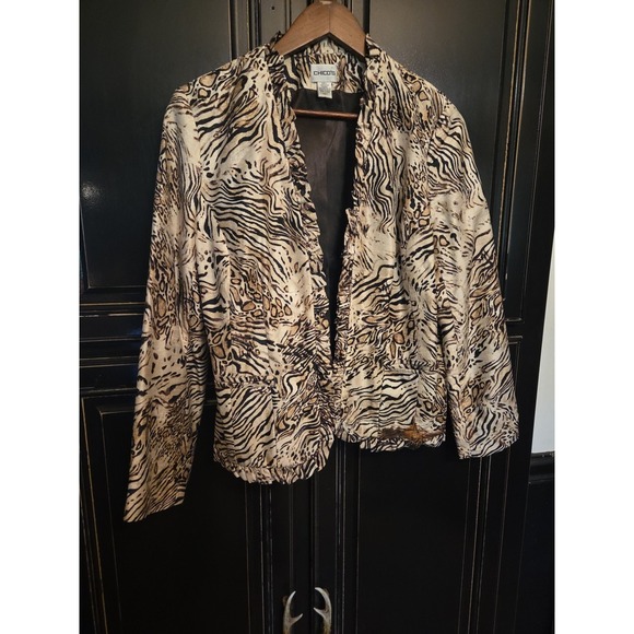 Chico's Jackets & Blazers - chicos size 1 ,100% Silk Animal Print Open Jacket, Workwear, Vacation, Dinner...